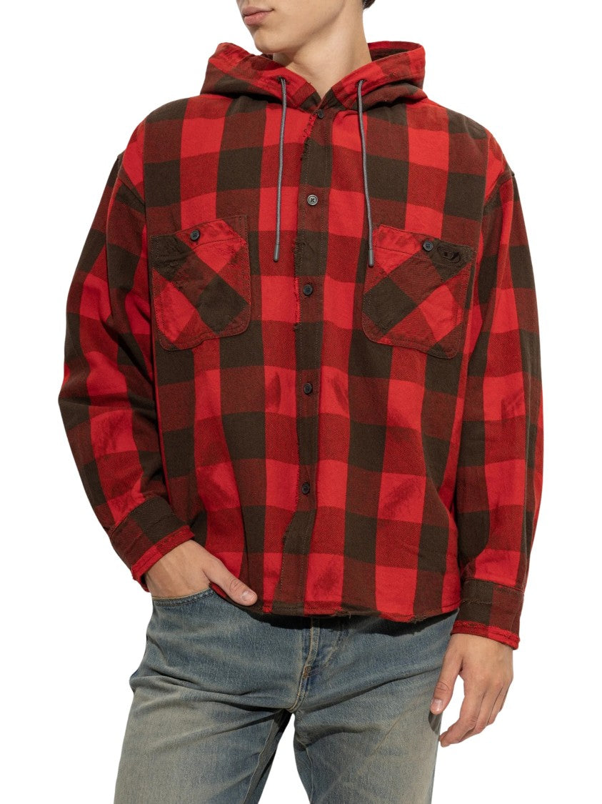 Diesel S-Drum-Hoody Check Flannel Hooded Shirt