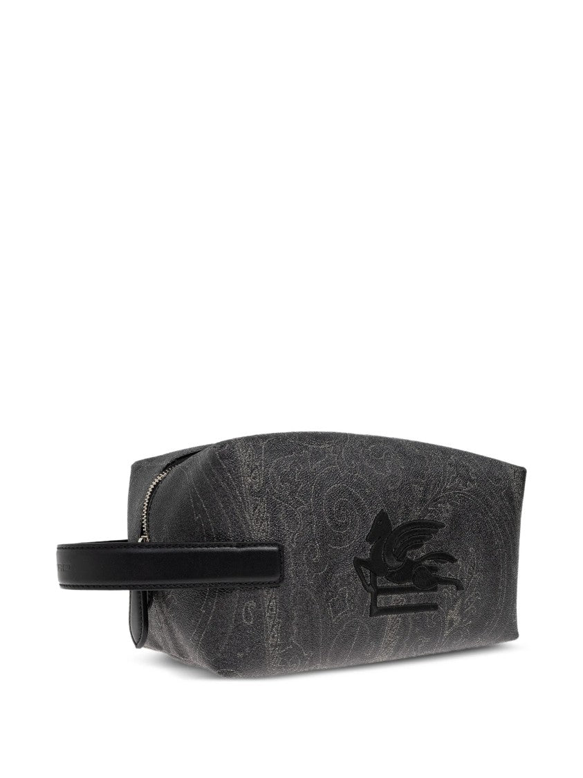 Etro Rectangular Black Paisley 25X12x12 Side-Handle Pouch