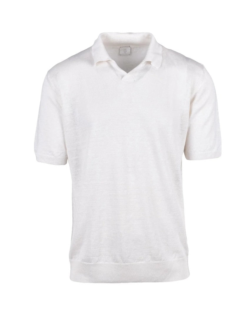 Eleventy White Linen Piqué Polo
