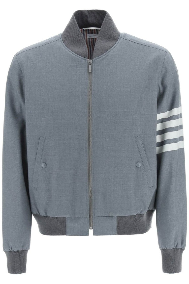 Thom Browne Textured Wool Bomber Jacket With Distinctive Stripes