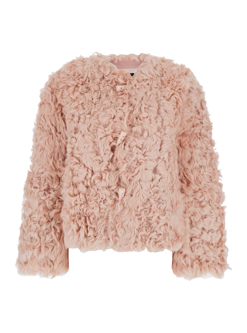 Plain Collarless Lamb Fur Jacket