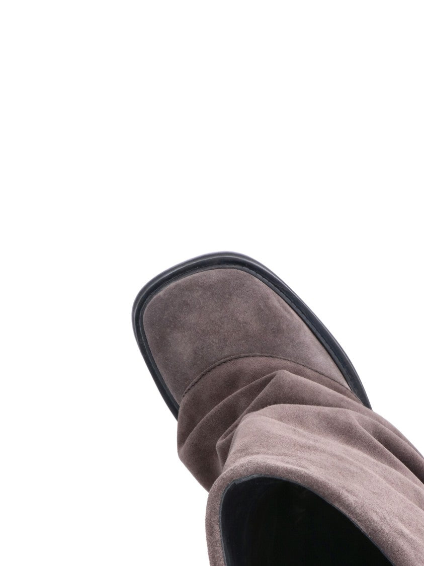 The Attico Slouchy Suede Boots With Rounded Square Toe
