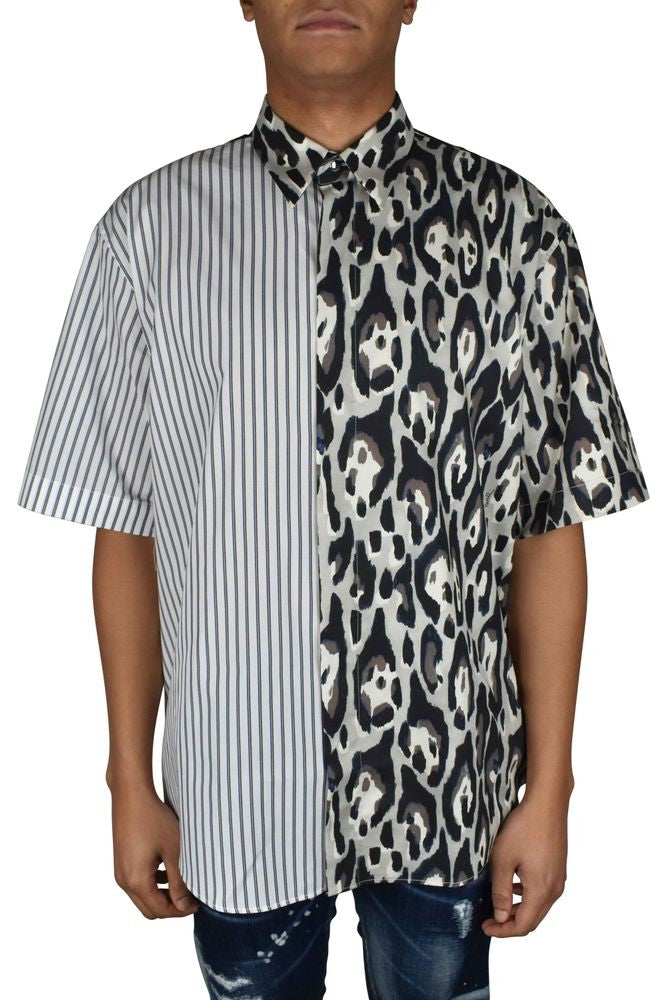 Roberto Cavalli Jaguar Print Shirt With Contrasting Striped Yoke