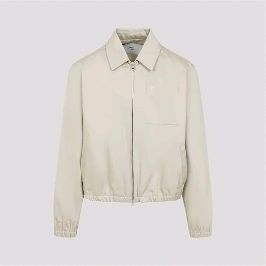 Ami Paris Minimalist Cotton Bomber Jacket With Embroidered Chest Pocket