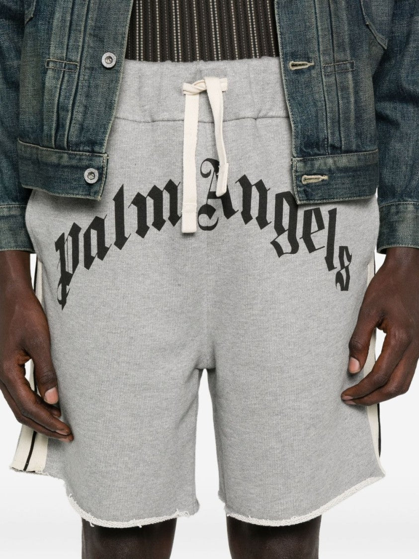 Palm Angels Relaxed-Fit Grey Shorts With Contrasting Stripes