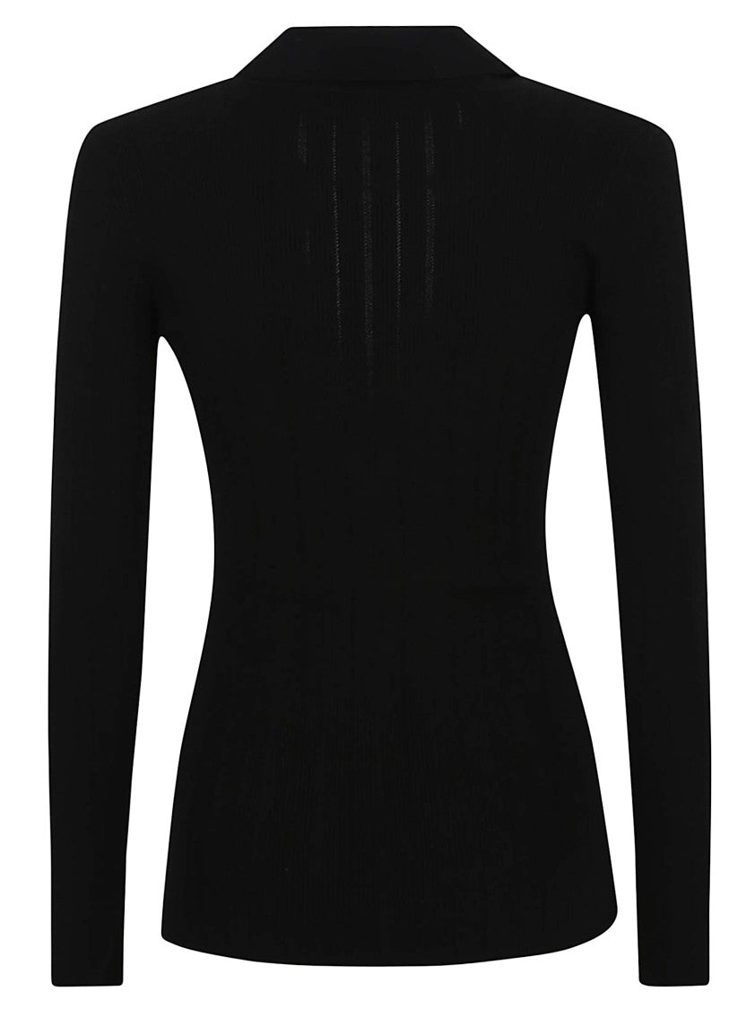 Elisabetta Franchi Deep V-Neck Sweater With Gold Accent And Ribbed Texture