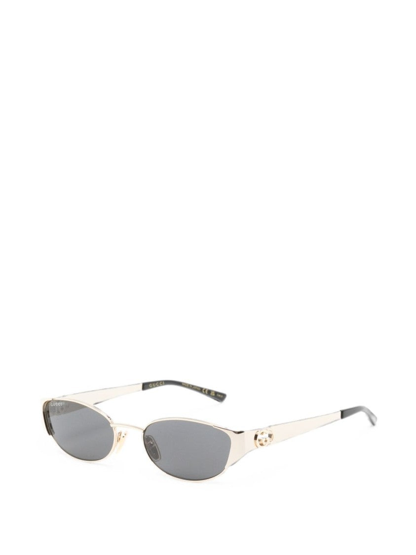 Gucci Narrow Oval Silver Metal Frame Sunglasses