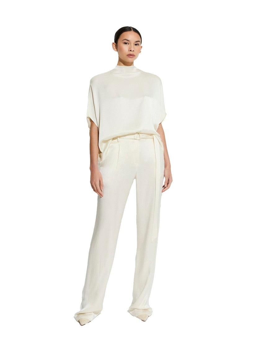 Lapointe Cream Double-Face Satin Trousers With D-Ring Belt