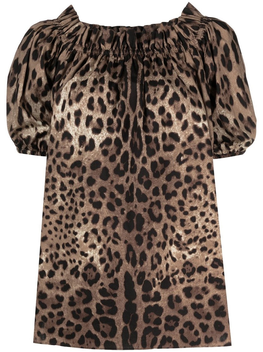 Dolce & Gabbana Leopard Print Off-Shoulder Blouse With Puff Sleeves
