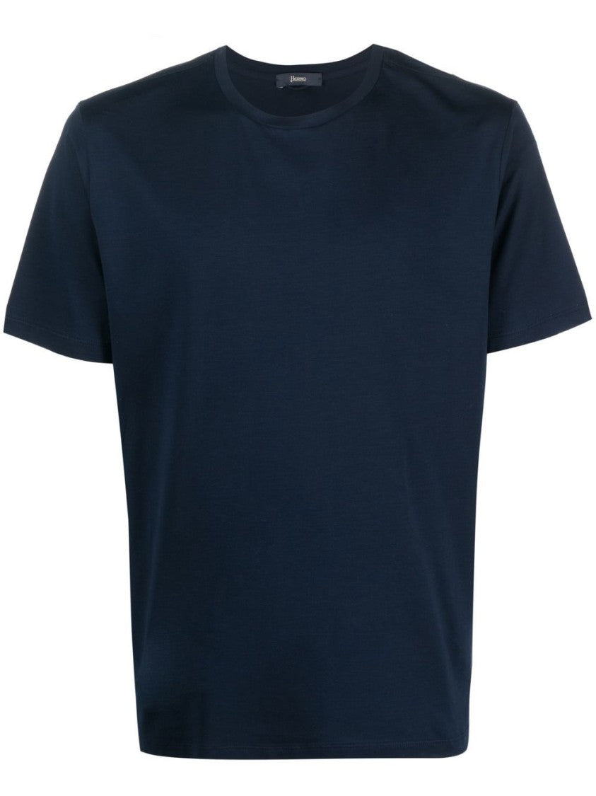 Herno Navy Blue Stretch-Cotton Logo T-Shirt