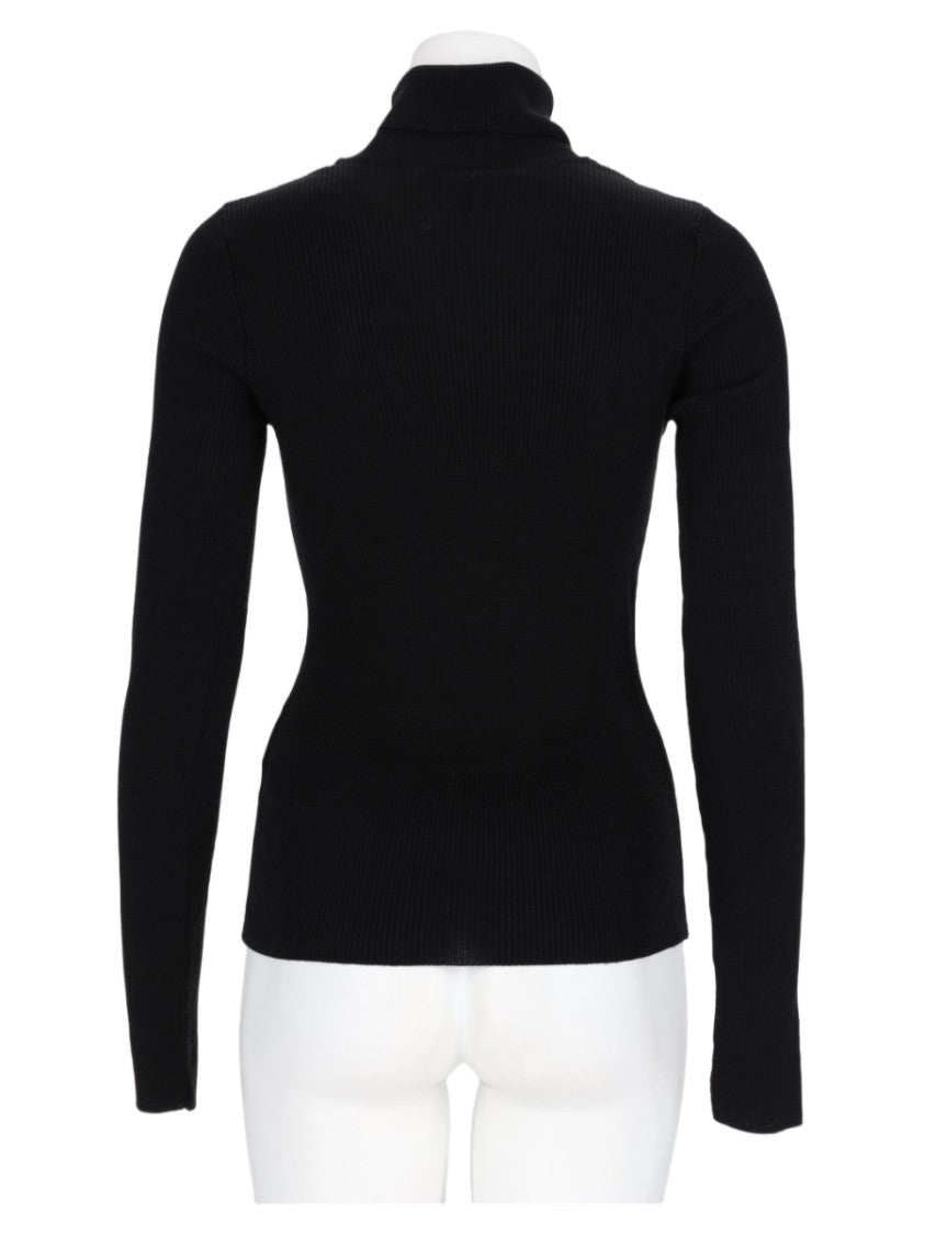 Our Legacy Fitted Black Merino Wool Sweater With High Turtleneck
