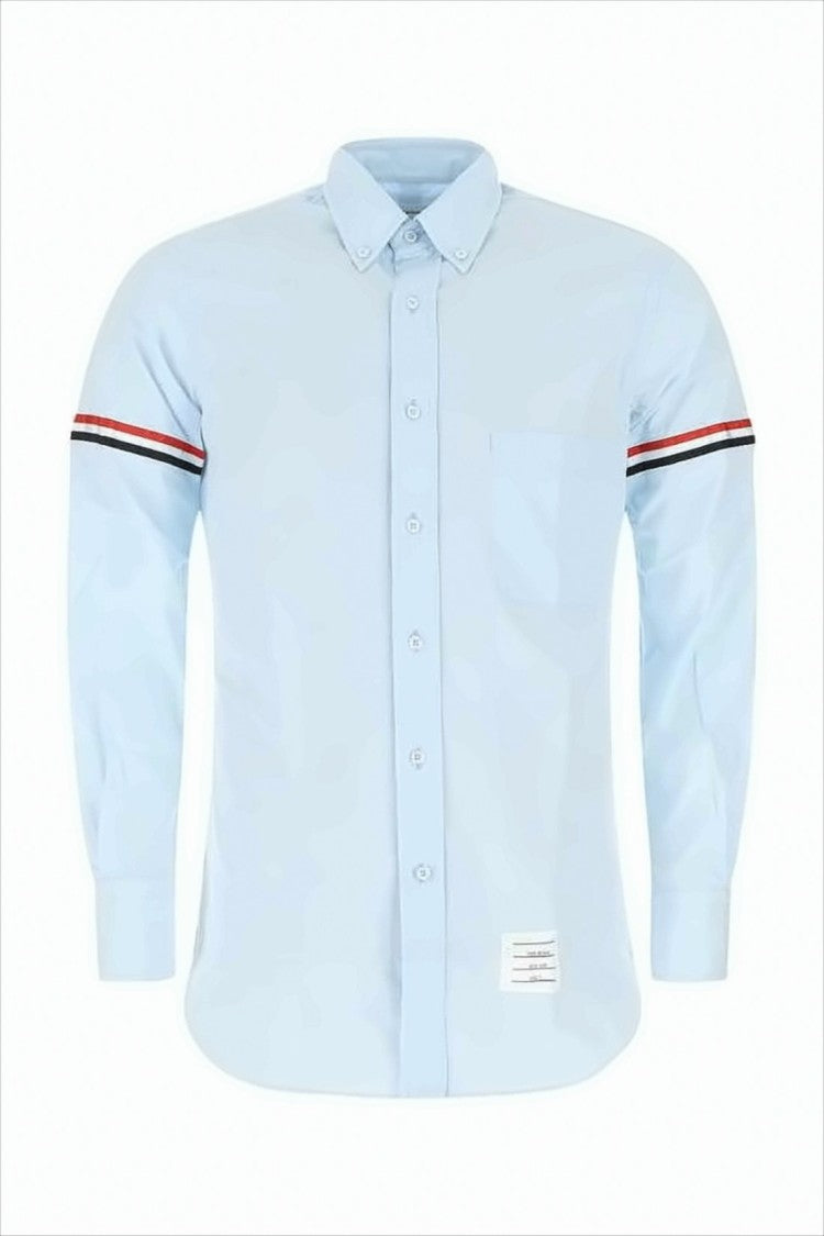 Thom Browne Light Blue Long-Sleeve Button-Up Shirt With Contrast Stripes