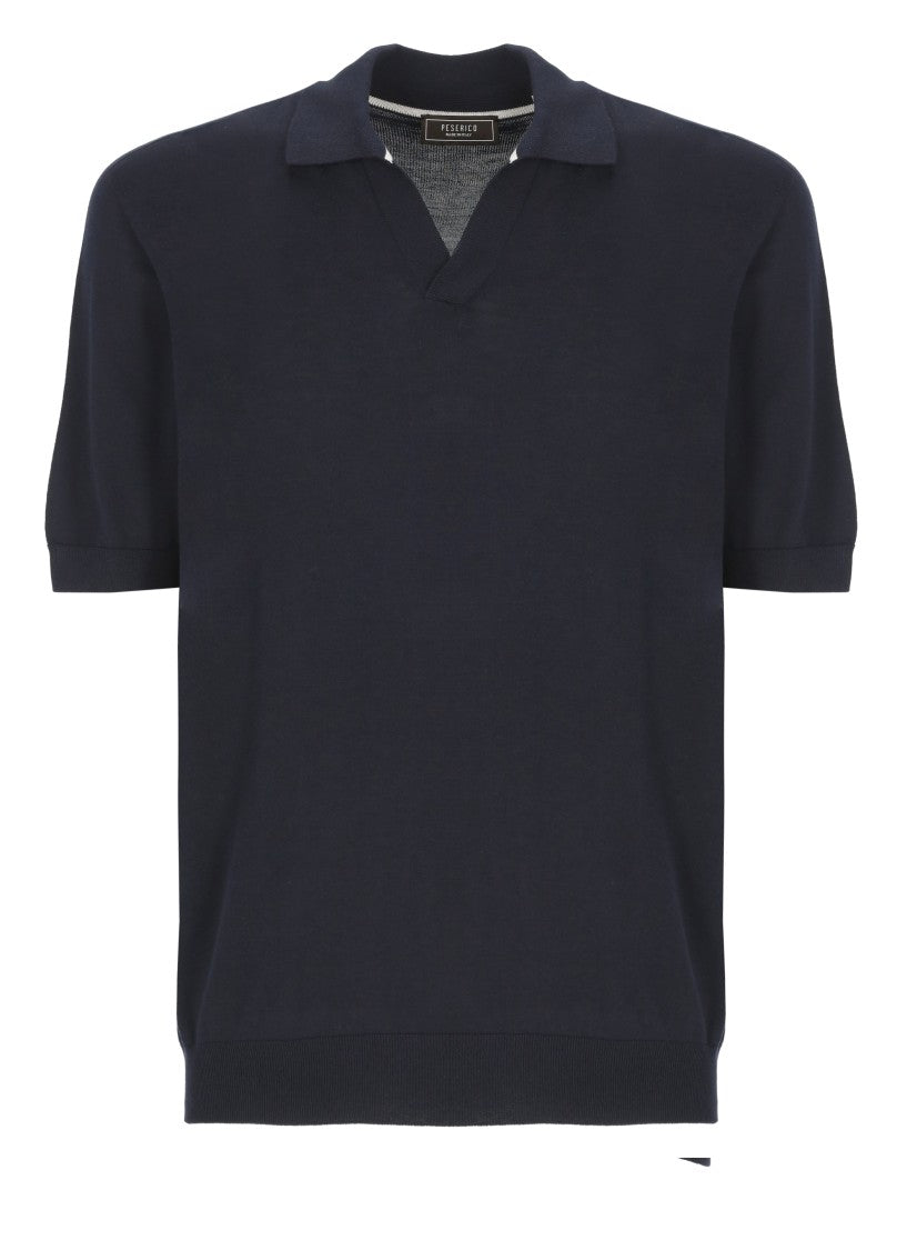 Peserico Blue Cotton And Silk Polo Shirt