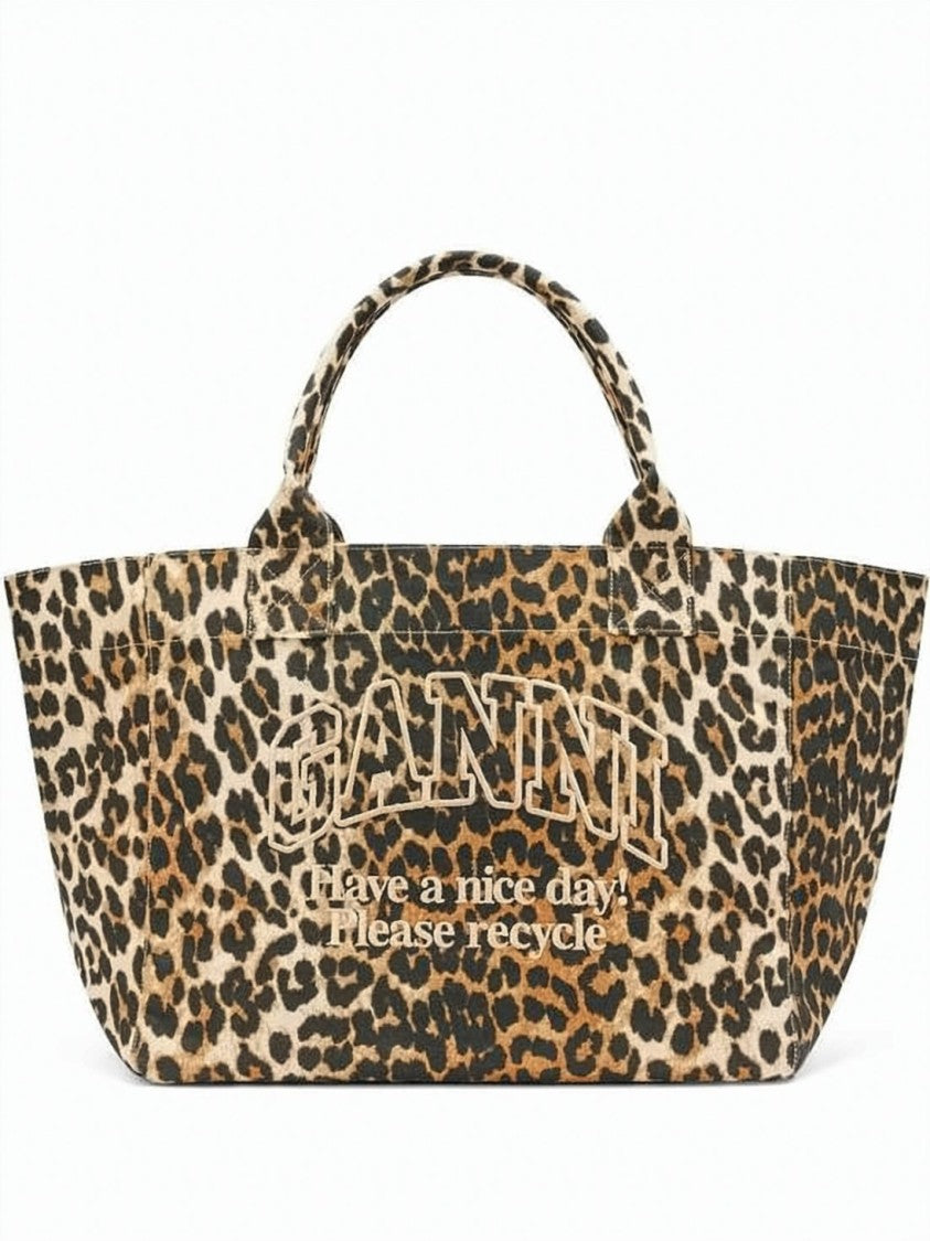 Ganni Medium Leopard Print Tote Bag