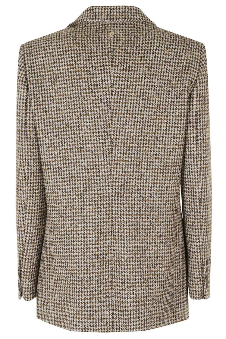 Dondup Brown Houndstooth Double-Breasted Polyester-Blend Blazer