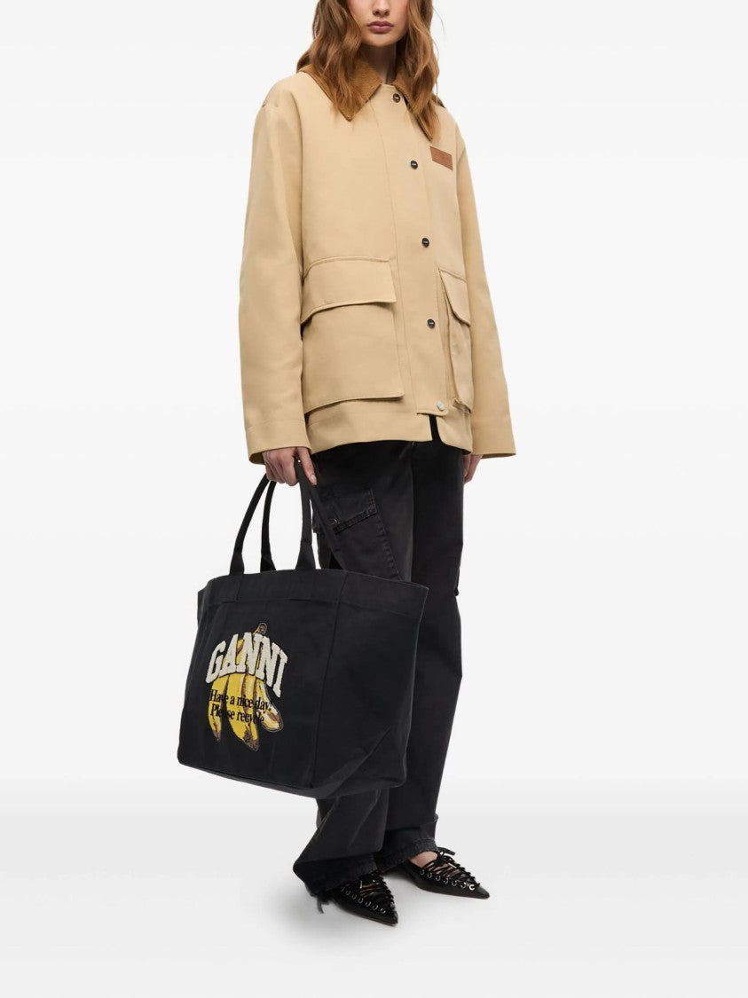 Ganni Shopper Bag Xxl Banana Print