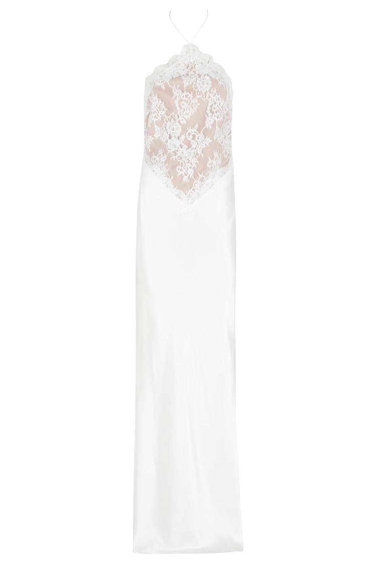 Retrofête Ivory Costanza Open-Back Lace-Trim Acetate Maxi Dress