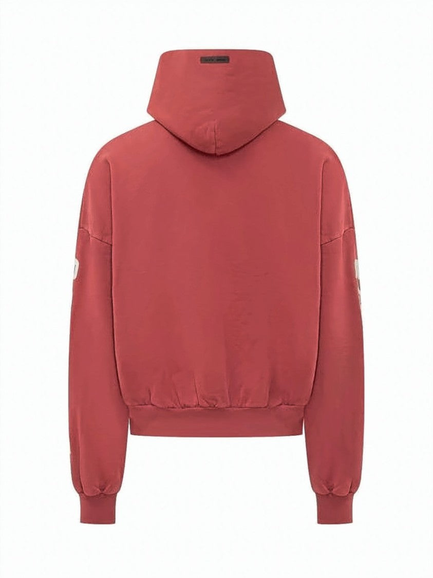 Fear Of God Cropped Red Hoodie With Bold Graphics
