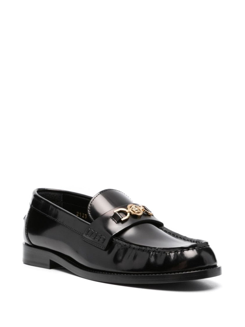 Versace Polished Calf Leather Flat Shoes