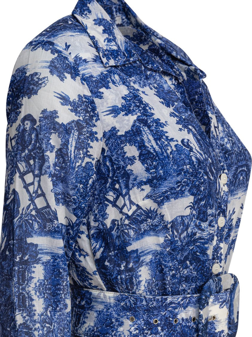 Samantha Sung Blue Toile Print Dress