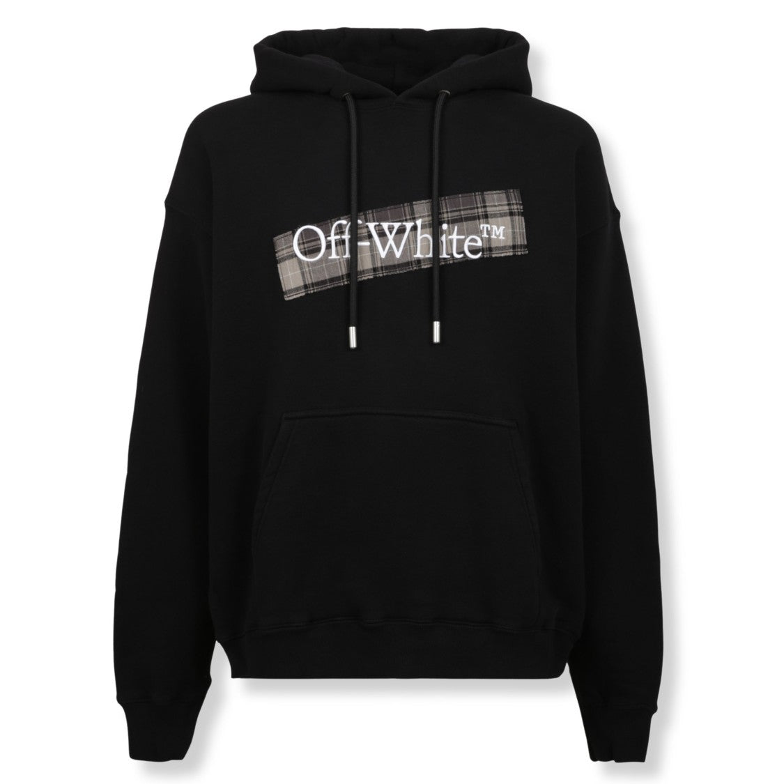 Off-White Diagonal Plaid Black Hoodie With Adjustable Drawstring