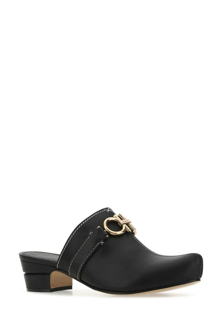Salvatore Ferragamo Black Leather Phobos Mules
