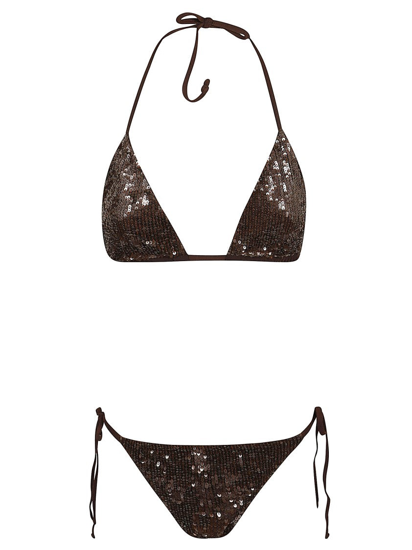 Parosh Micro-Sequin Brown Bikini With Adjustable Sliding Triangle Cups