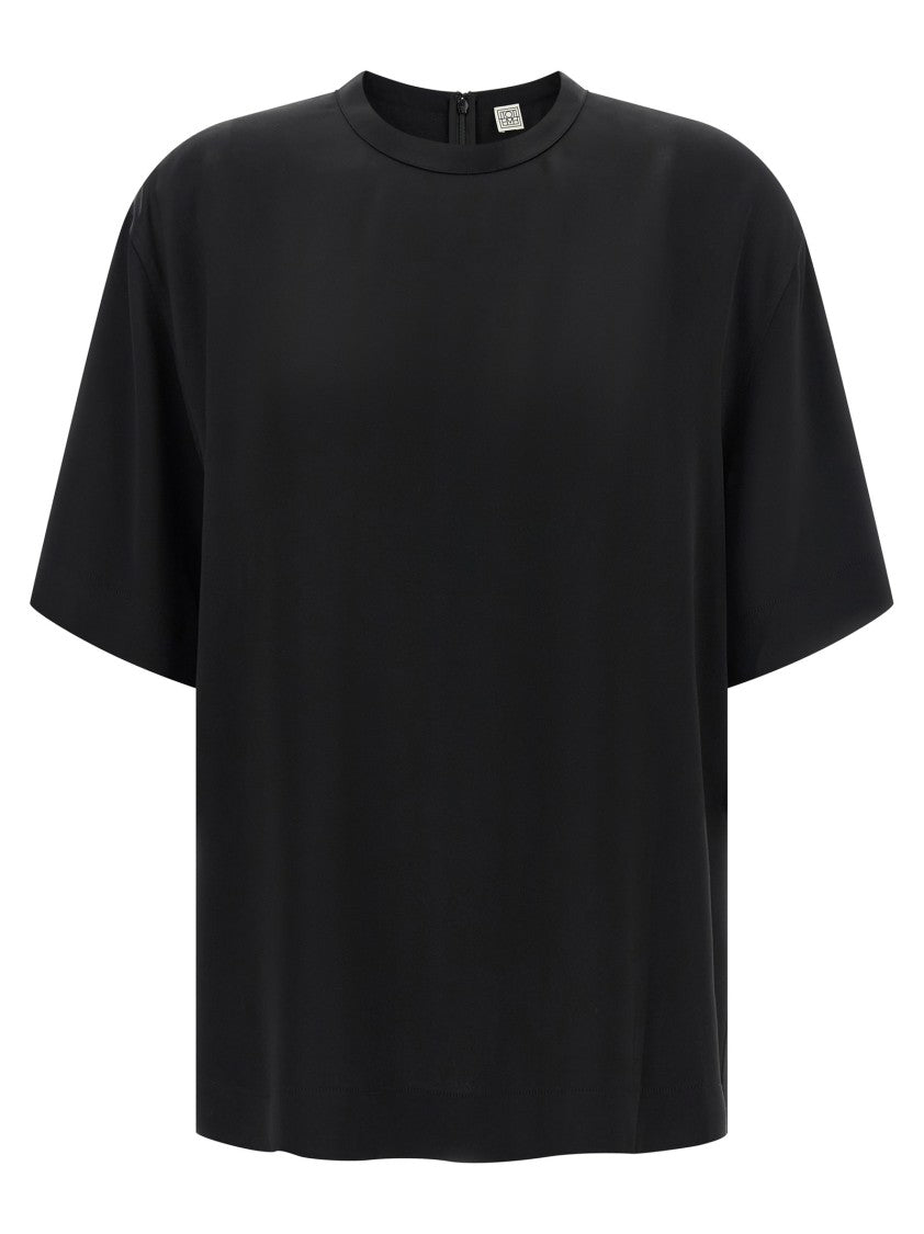 Totême Lustrous Satin Viscose T-Shirt With Back Zip Closure