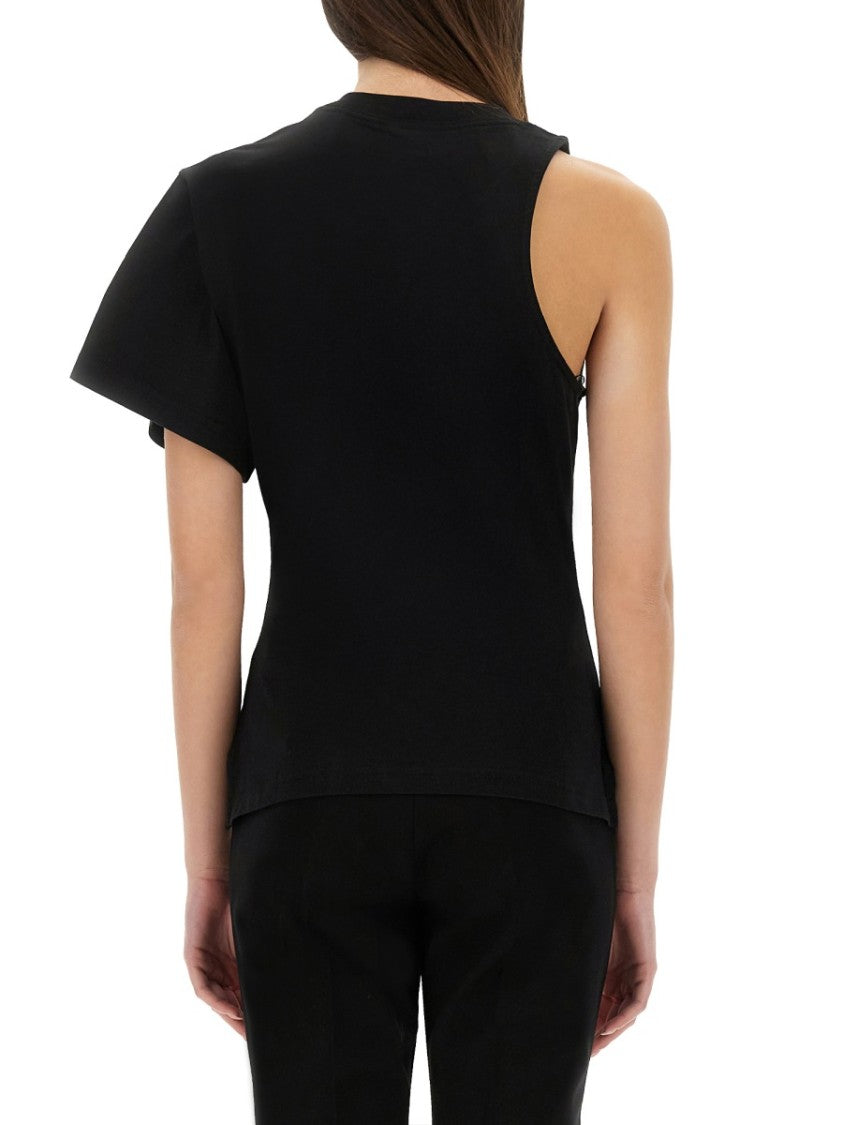 Courrèges One-Shoulder Black T-Shirt In Soft Cotton