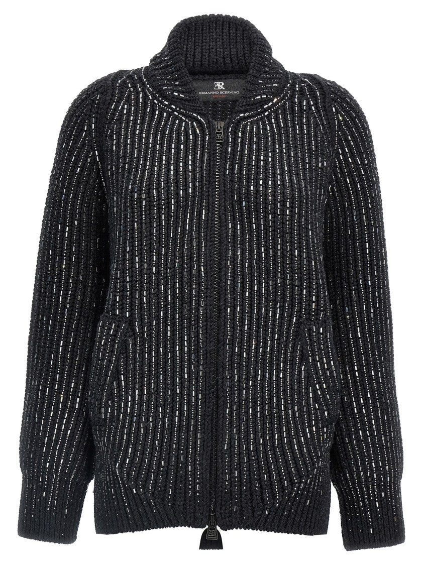 Ermanno Scervino Rhinestone-Embellished Merino Wool Knit Cardigan