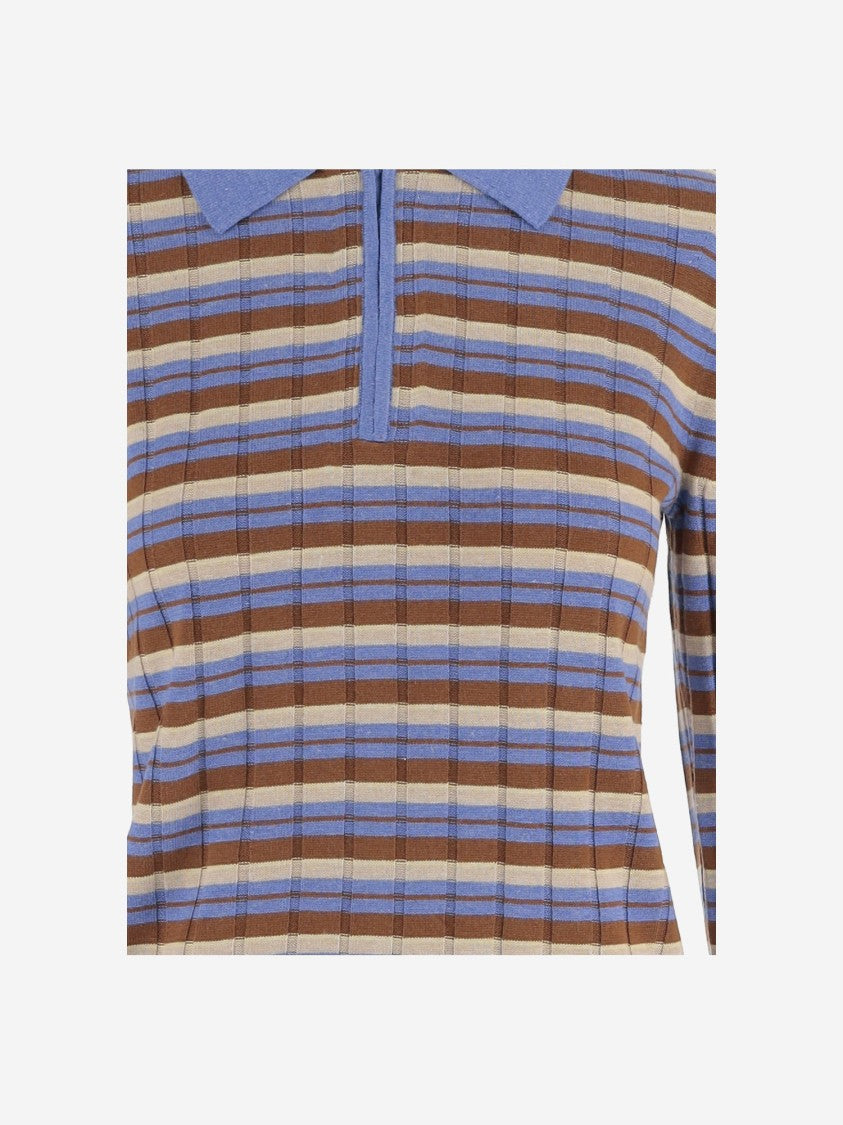 Guest In Residence Multicolor Striped Silk-Linen Zip Polo Sweater