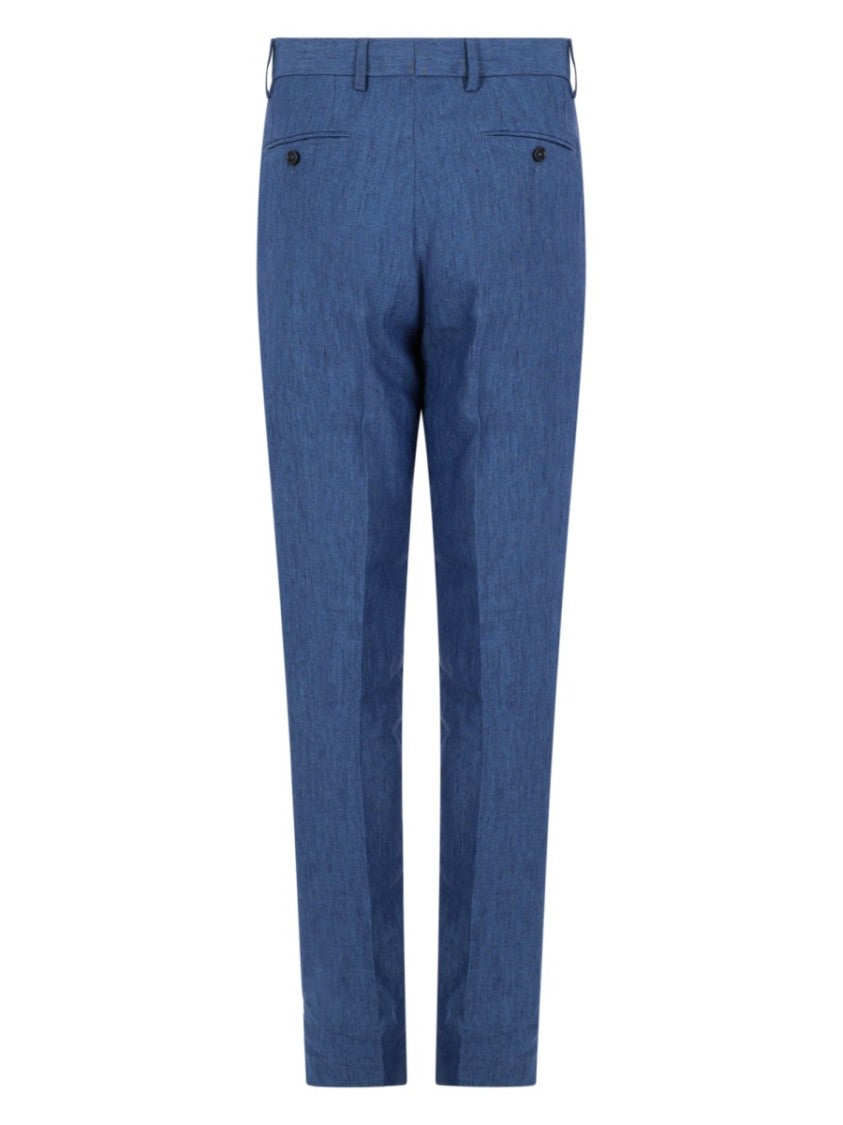 120% Lino Medium Blue Textured Linen Trousers