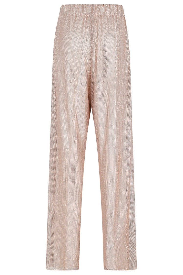 Alberta Ferretti Pink Micro Rhinestone Elastic Waistband Polyester Trousers