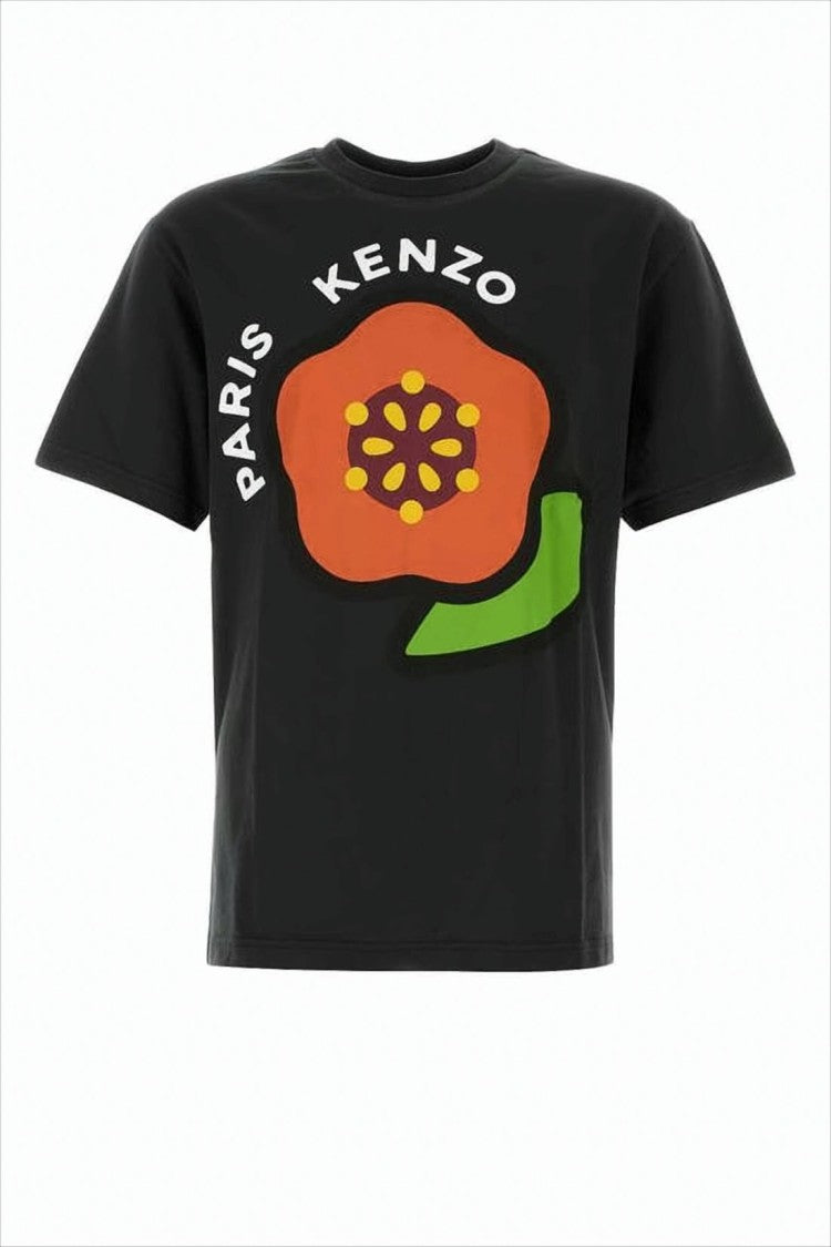 Kenzo Graphic Black T-Shirt With Bold Floral Design