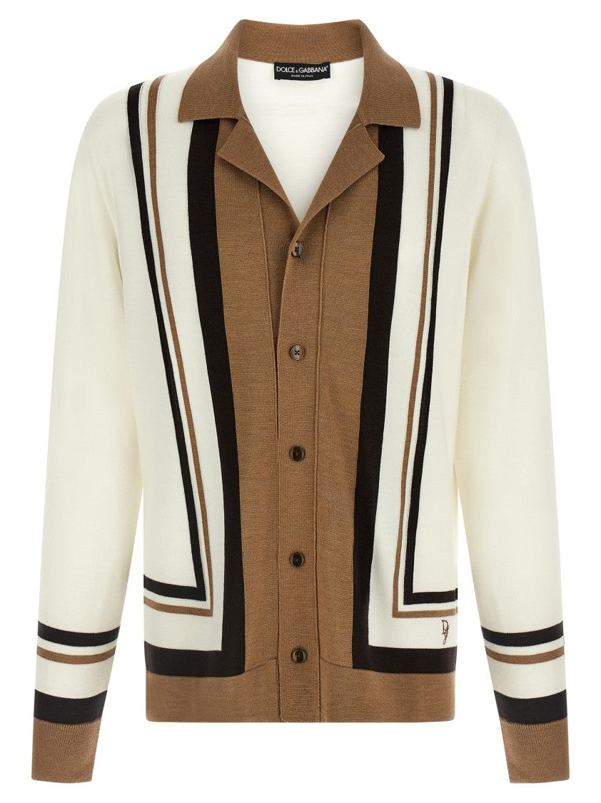 Dolce & Gabbana Logo Embroidery Cardigan In Luxurious Wool-Silk Blend