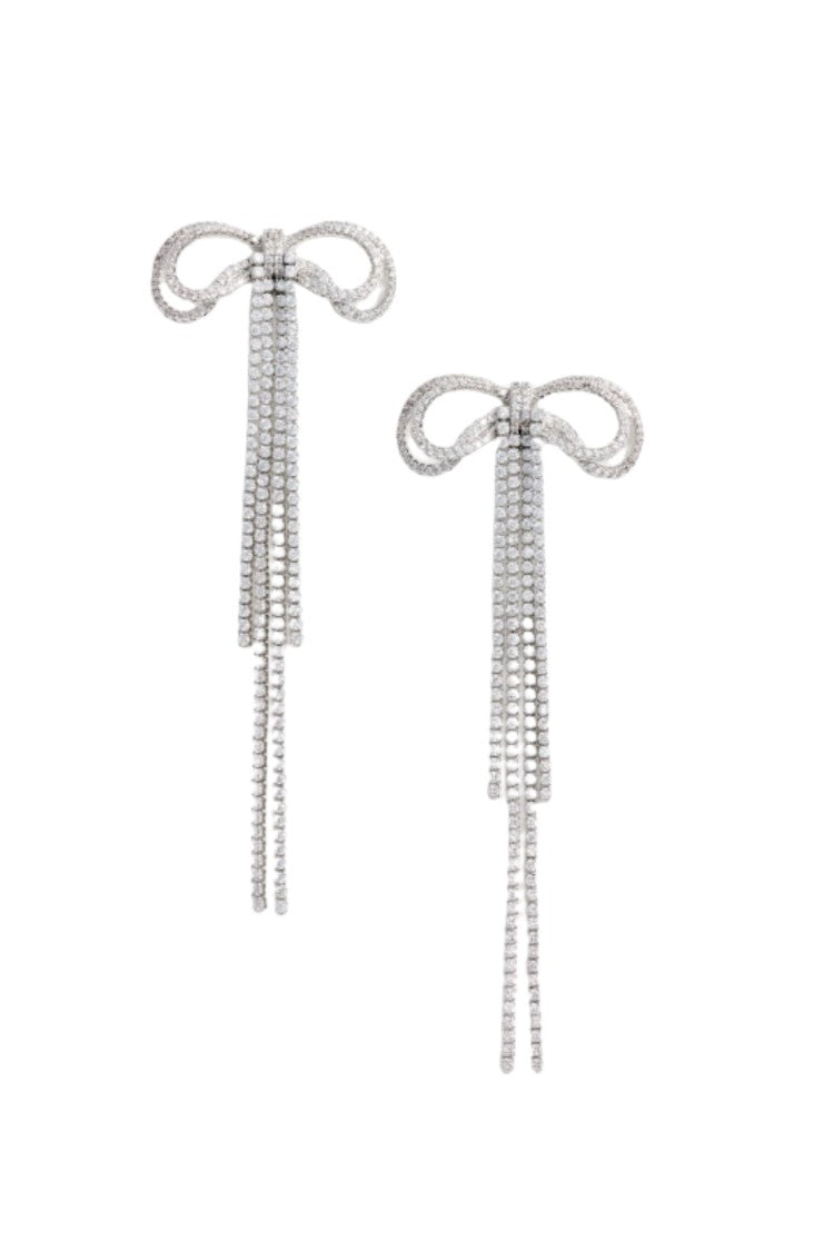 Self-Portrait Silver Double Crystal Bow Zirconia Stainless Steel Earrings