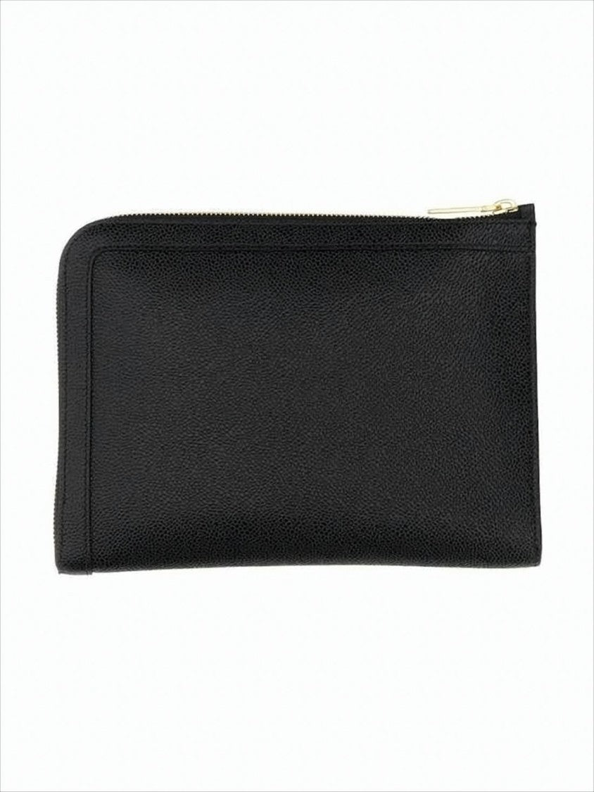 Thom Browne Textured Calf Leather Clutch With Zip-Around Closure