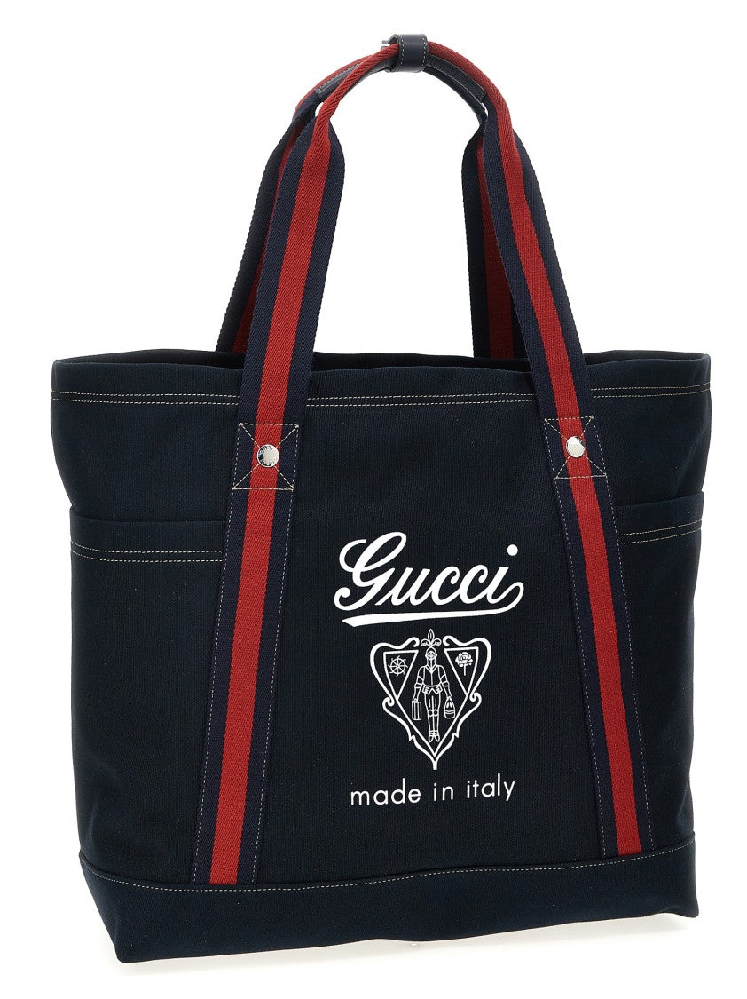 Gucci Structured Cotton Tote With Leather Accents