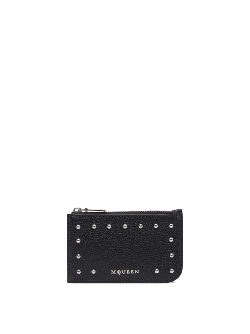 Alexander Mcqueen Textured Leather Wallet With Metallic Studs