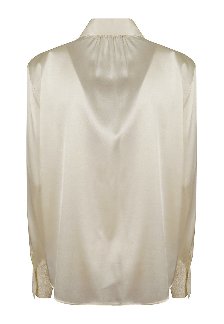 Ermanno Scervino Cream White Lace Trim Satin Shirt