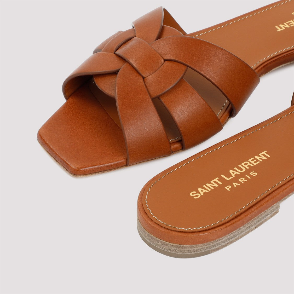 Saint Laurent Brown Leather Tribute Flats