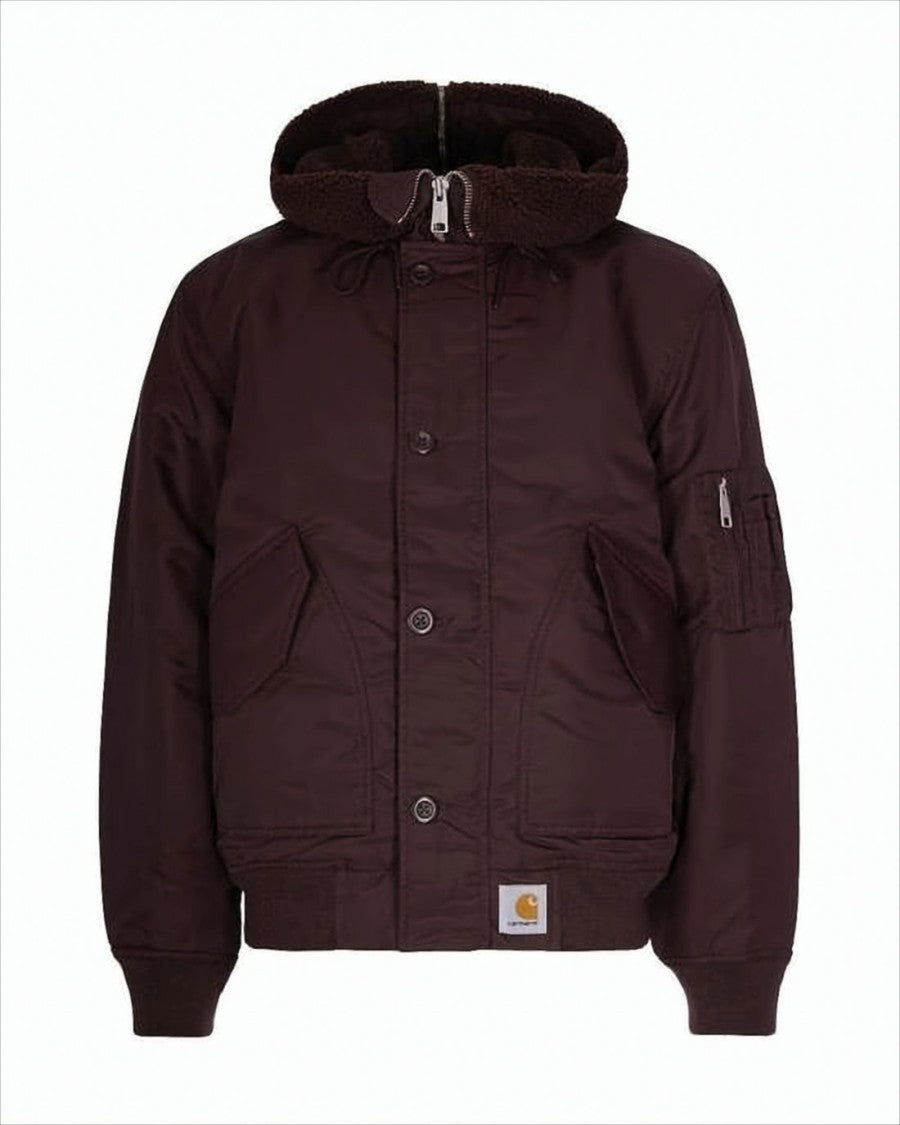 Carhartt Wip Padded Burgundy Bomber Jacket With Fleece-Lined Hood