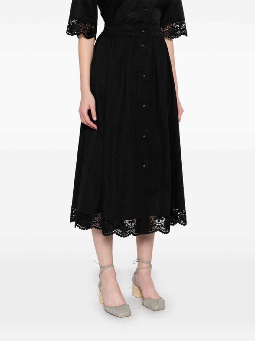 Twin-Set Button-Down Black Skirt With Lace Trim