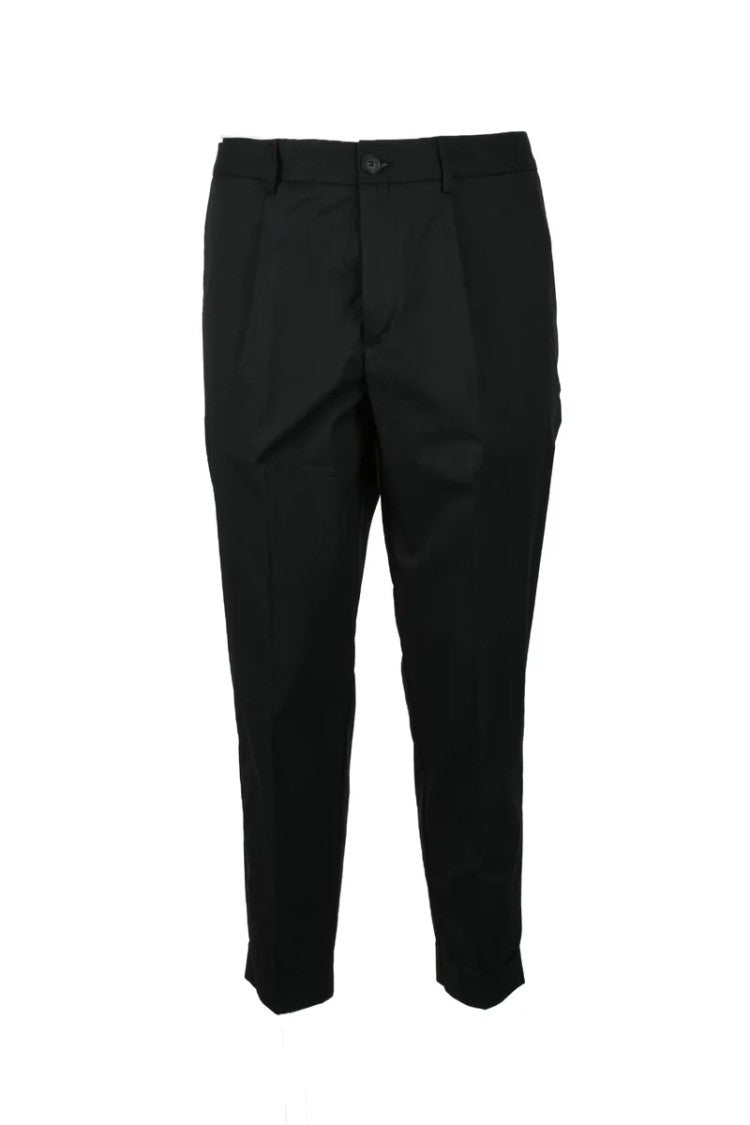 Bonheur Tapered Black Stretch Pants With Mid-Rise Waist And Cropped Finish