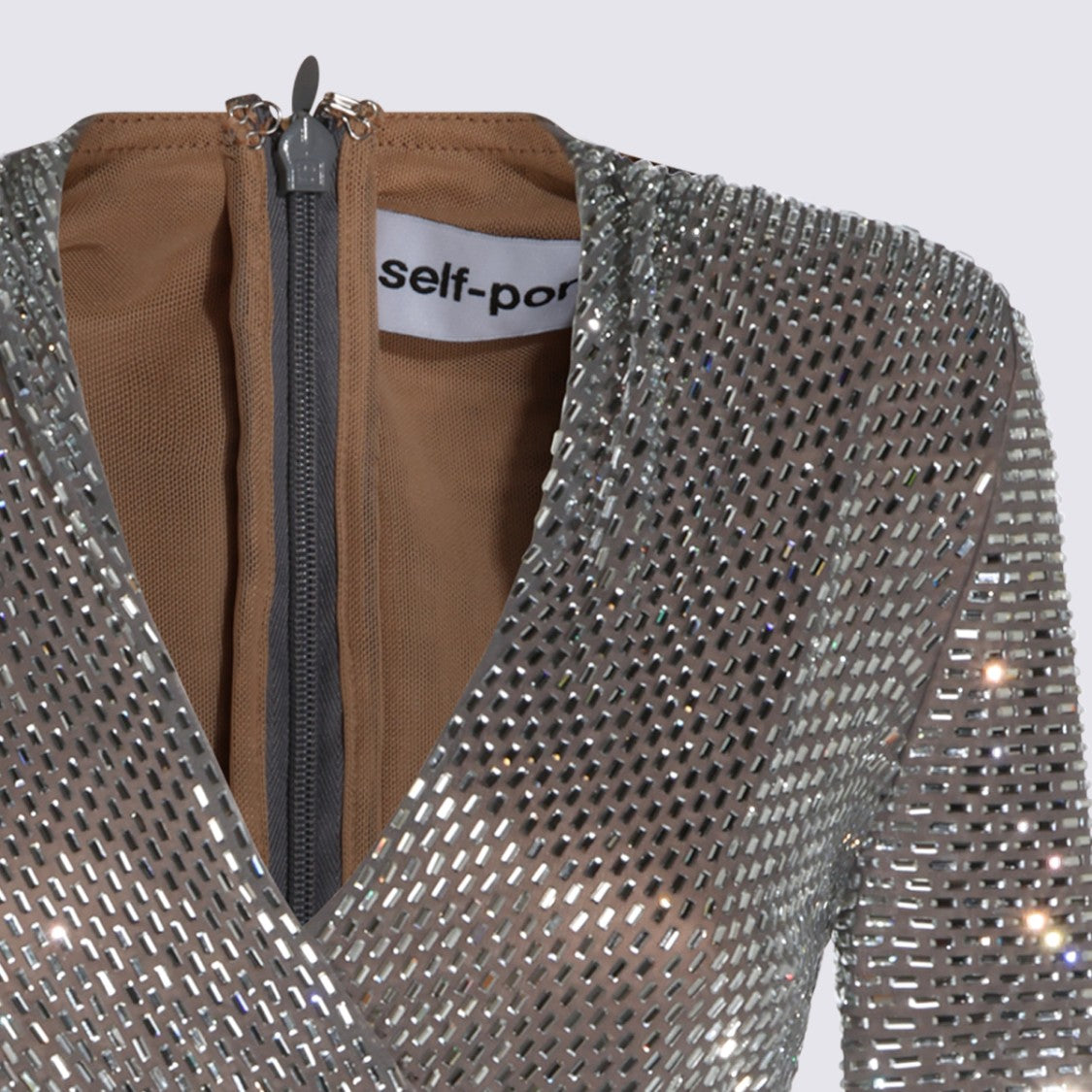 Self-Portrait Metallic Mesh Ruched Wrap Mini Dress