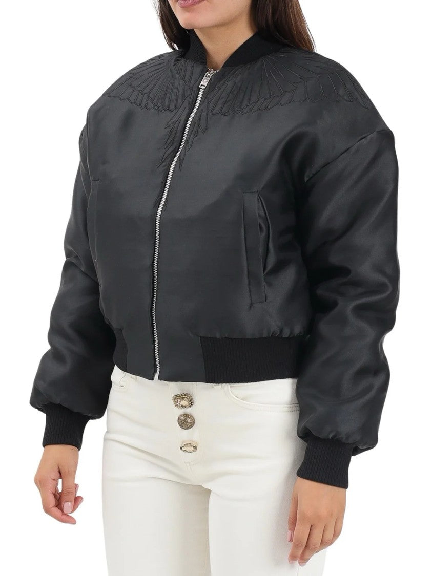 County Of Milan Black Polyester Quilted Bomber Jacket