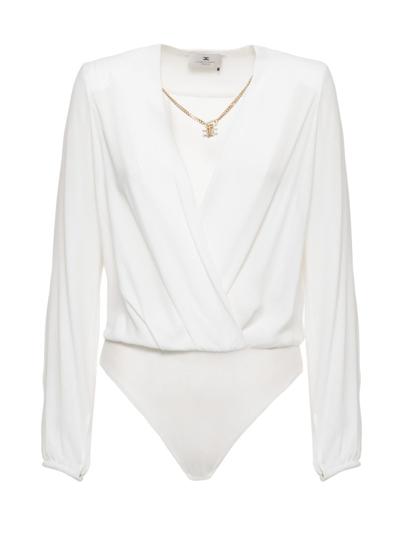 Elisabetta Franchi Ivory Viscose Chain-Detail Bodysuit