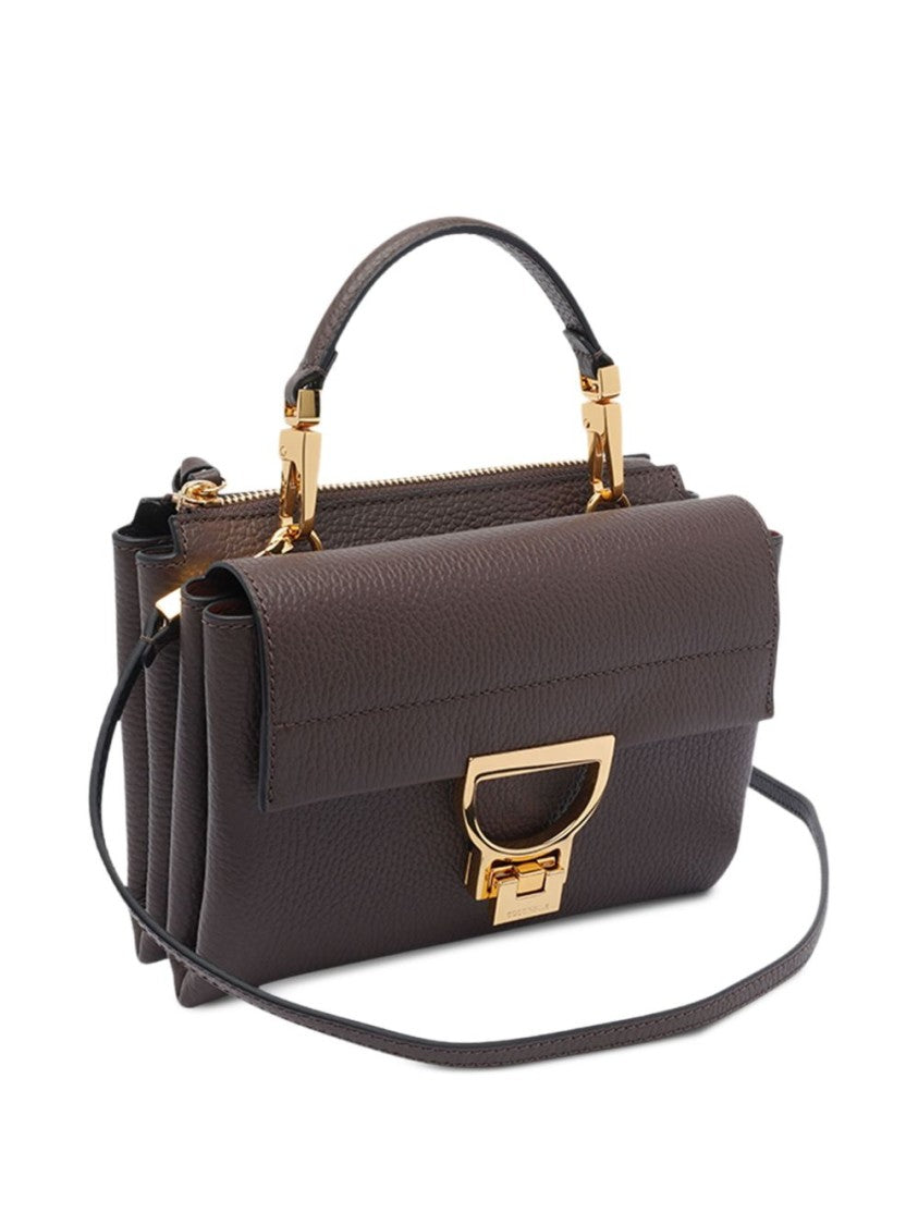 Coccinelle Structured Brown Leather Handbag With Gold Clasp