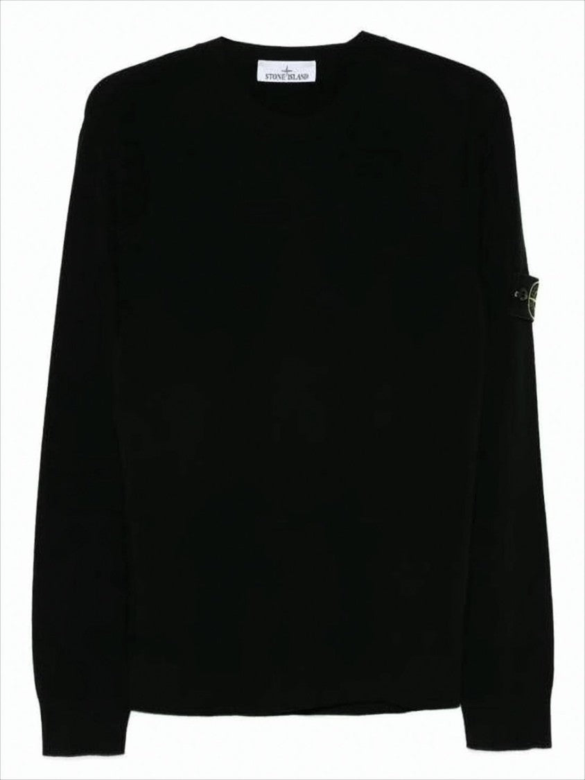 Stone Island Crew Neck Black Wool Blend Sweater