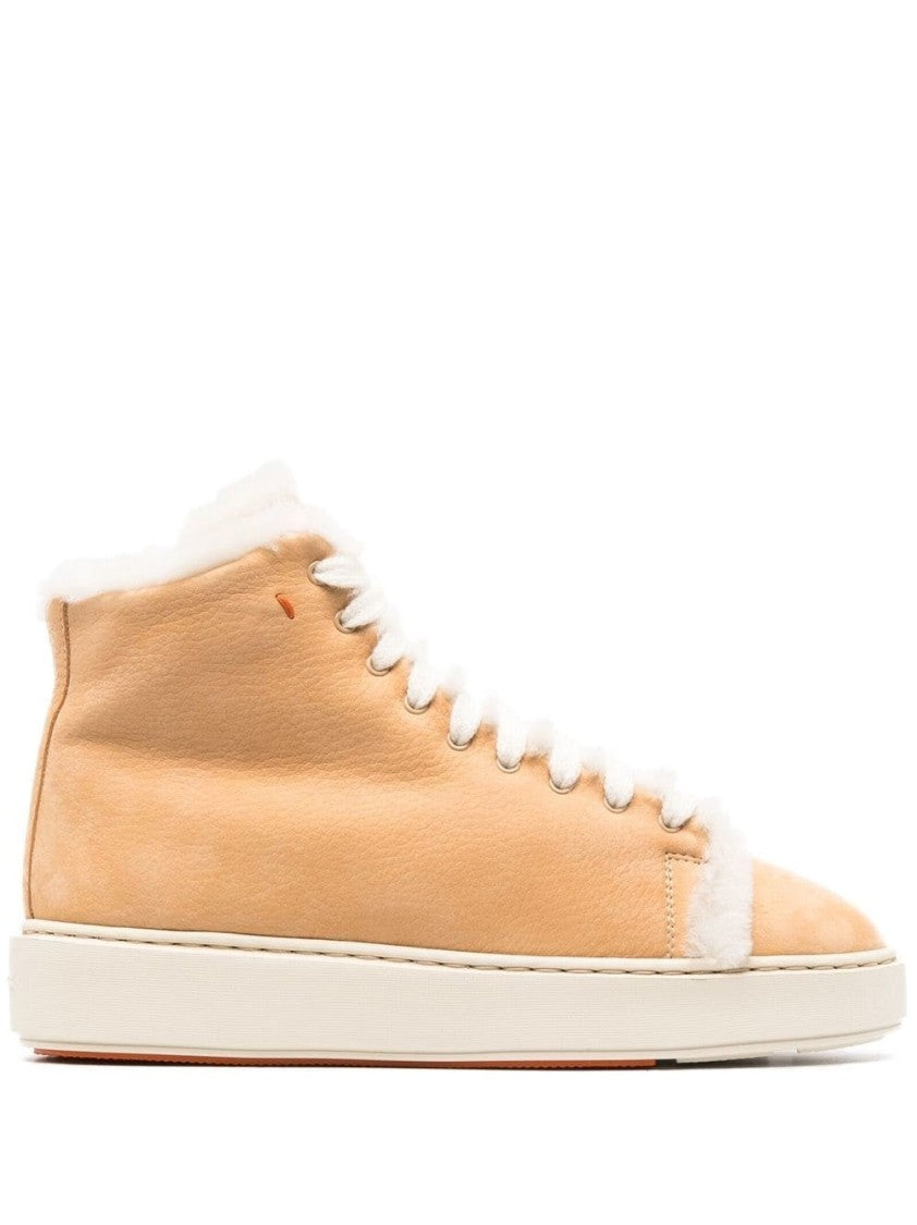 Santoni High-Top Sneakers With Shearling Accents And Side Zipper